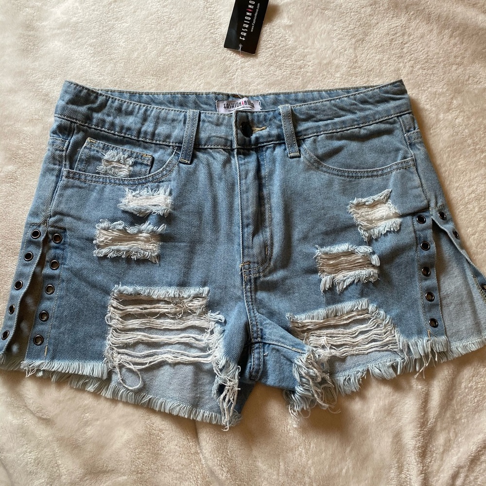 Fashion Nova IOU Distressed High Waisted Shorts